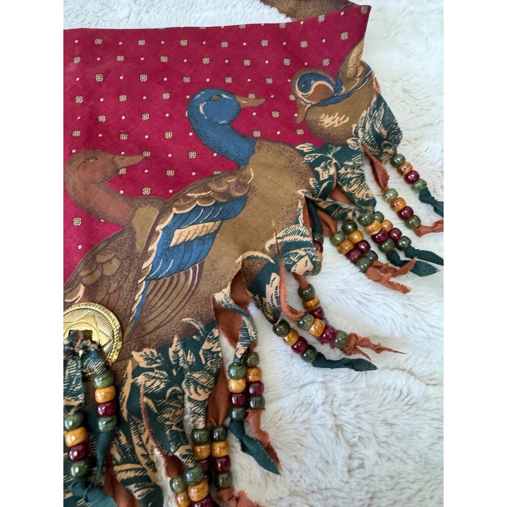 VTG Southwestern Mallard Duck Beaded Fringe Handkerchief Scarf Bandana Concho - Picture 3 of 7